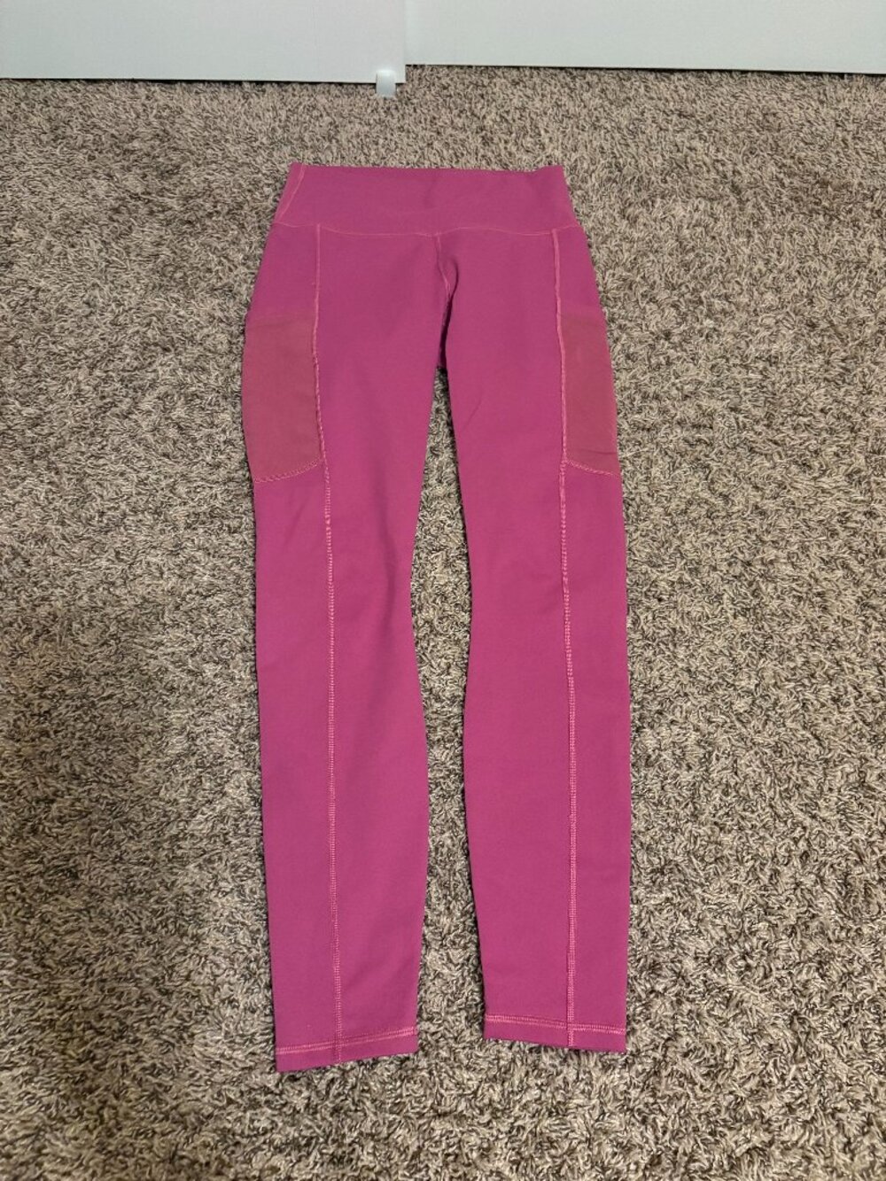 Fabletics Leggings Estimated Size Small Dark Pink Pockets Pull On Ankle Length